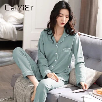 CAIYIER Plus Dimensiune Bumbac Solid Set de Pijama Pentru Femei de Iarnă Maneca Lunga, Pijamale Groase Costum de petrecere a timpului Liber Feminin Cald Homewear M-4XL