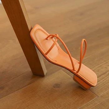 Real din Piele Doamnelor Tocuri Joase Sandale pentru Femeie Pantofi Flip-flop Vara Casual Negru Alb Portocaliu Pantofi de Plaja