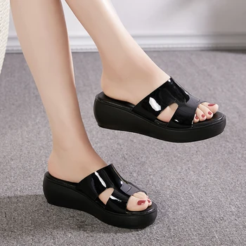 GKTINOO 2020 Moda cu Toc Papuci de Femei Pantofi de Vara din Piele Sandale Platforma Doamnelor Pene Sandale Flip Flops