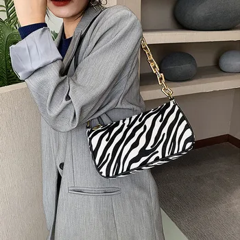 Model Zebra Lanț Mic Velur Umăr Saci pentru Femei Leopard Sălbatic Moda Genți de mână Trend pentru Femei Geanta Subsuoară