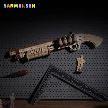 3D din Lemn Blocuri Kituri de Asamblare Revolver Militar Pusca Black Shark Model Pentru Hobby Colector Copiii Blocuri de Jucărie