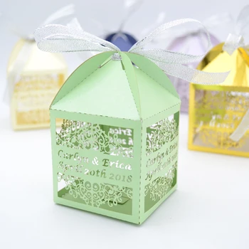 De lux arabă flori în formă personalizate auriu metalic cu laser tăiat con cutii de favoarea nunta