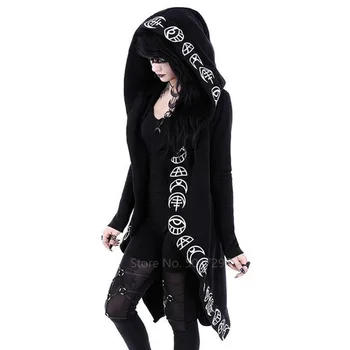 Costume de Halloween pentru Femei Gotice Punk Jacheta cu Gluga Haina Neagră Medieval Cosplay Îmbrăcăminte Cardigan Hanorace bal Mascat
