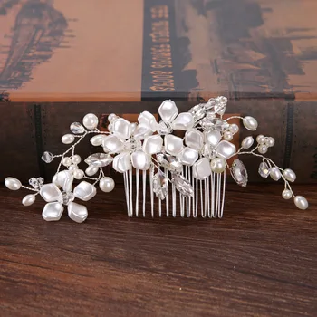 SLBRIDAL Handmade Pietre de Cristal, Perle de Flori de Nunta pieptene de Par Mireasa Caciulita Accesorii de Par Moda Bijuterii Femei