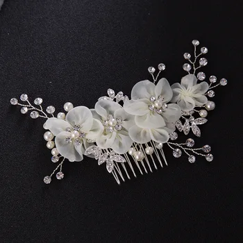 SLBRIDAL Handmade Pietre de Cristal, Perle de Flori de Nunta pieptene de Par Mireasa Caciulita Accesorii de Par Moda Bijuterii Femei