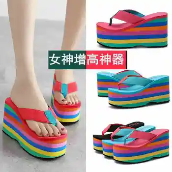 Femei Papuci cu Toc Înalt coreeană-Platforma de Stil Flip-flops Inclinat Toc Pantofi de Plaja Toate-meci Platforma de Jos Papuci Femei