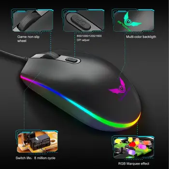 RGB cu Fir Mouse de Gaming LED Optic, Sârmă Profesionale Mouse de Calculator Gamer Soareci pentru 1600 DPI PC Notebook Laptop E-sport Joc