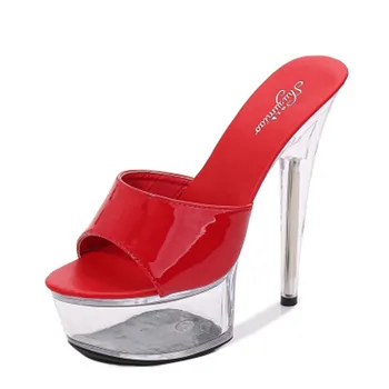 2021 din Piele de Brevet Papuci de Vară Transparente, Tocuri de 15CM Sexy Stilettos Platforma rezistent la apă Rece Slide-uri de Femei Pantofi de Model
