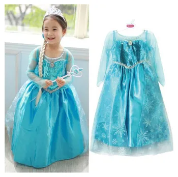 Nou Albastru pentru Copii Fete Copii Congelate Rochie Costum Printesa Zăpadă Regina Dress Up pentru Copii Petrecere Rochie de Cosplay Tul Rochie de 3-8 Ani
