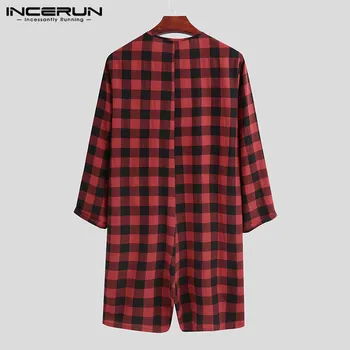 INCERUN Moda Pijama body-uri cu Maneci Lungi Rotunde Gât Homewear Salopetă Casual Butoane Sleepwear Joggeri Bărbați Pijamale