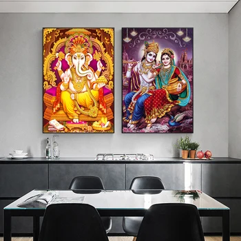 Aur Lord Ganesha Canvas Postere si Printuri Panza Pictura India, Religia, Arta de Perete Imagini pentru Living Decorul Camerei
