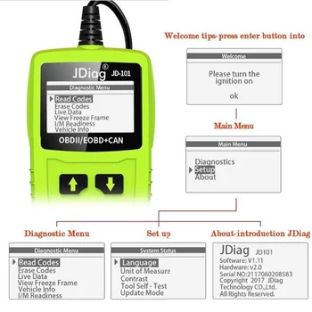 JDiag Cititoare de coduri de JD101 Auto Scanner pentru Auto Motor Instrument de Diagnosticare OBD pentru Testare Baterie de Reparare Dispozitiv cu Funcții Multiple