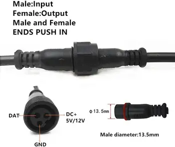 10 Perechi 3 Core-30cm Negru Lung Coadă de sex Masculin și de sex Feminin rezistent la apa IP65 13.5 mm Conector pentru LED Smart Pixel Lumini