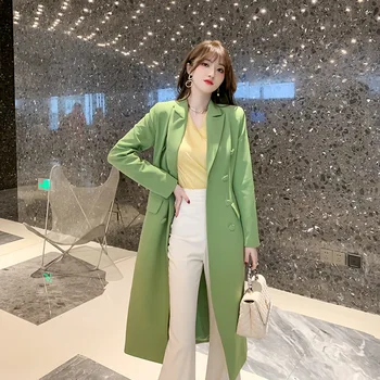 2021 Noua Moda Stil coreean Cantareata Pieptul Streetwear Sosirea Primăverii Iarnă Lungă Verde Sacou Casual Sacou Haina pentru Femei