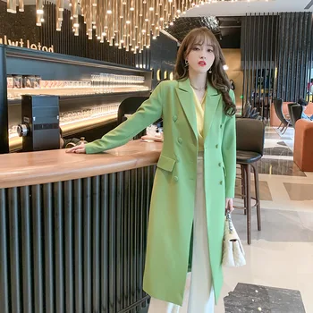 2021 Noua Moda Stil coreean Cantareata Pieptul Streetwear Sosirea Primăverii Iarnă Lungă Verde Sacou Casual Sacou Haina pentru Femei