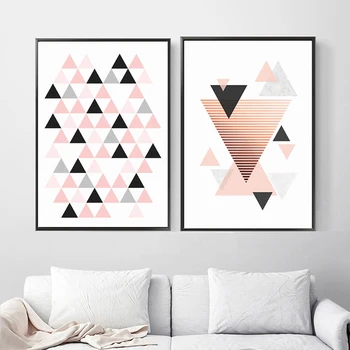 Stil Nordic Postere si Printuri Moderne, de culoare Roz Abstract Geometrie Figura Panza Pictura Poze de Perete pentru Camera de zi de Decorare