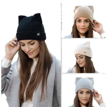 Iarna cald gros palaria pentru femei de înaltă calitate căciuli tricotate din lână pălărie de pisică ureche capac elegant 2017 noua moda minunat Chelioși capac