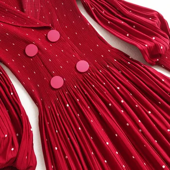2020 Noi Designeri De Moda Primavara Toamna Femei, Haine Elegante Lady Lantern Maneca Dot Print Midi Rochie De Petrecere Roșu