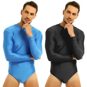 Iiniim Mens Tricou Body Stand Guler Întindere Solidă închidere cu Fermoar Spate Cosplay Costum Salopeta pentru Petrecerea de Seara Clubwear