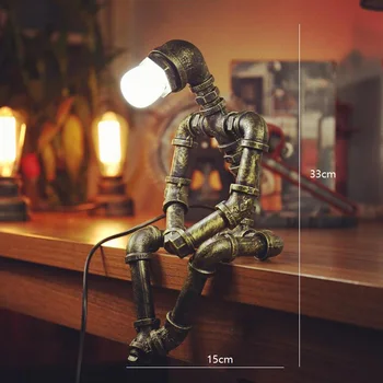 Robot Lampa de Masa Vintage Loft Țeavă de Fier Lampa de Birou Industrial Led Lămpi de Masă pentru Noptiera Cafenea de Interior Decor Retro Corpuri de iluminat