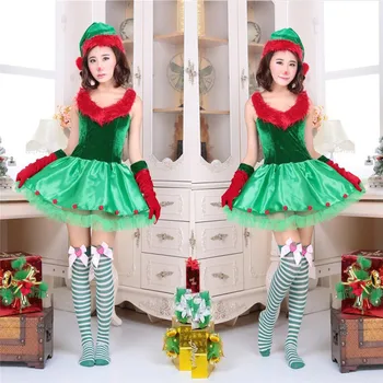 Femeile Adulte Crăciun Rochie De Iarna, Xmas Copac Cerb Om De Zăpadă Sexy Lolita Roșu Partidul Verde Cosplay Sexy Costume De Halloween Haine