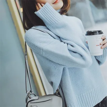 New sosire cașmir pur tricot gros de moda pentru femei guler pulover vrac pulover de culoare solidă M-XL