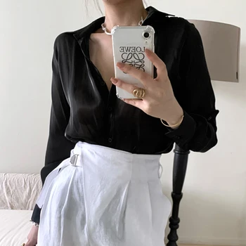 Toamna Butonul De Sus Din Satin Cămașă De Mătase Vintage Bluza Femei De Primăvară De Moda White Lady Mâneci Lungi Pierde Topuri Coreean Strada Tricouri