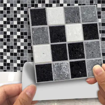 18pcs 10*10cm Auto-Adeziv rezistent la apa Negru Marmura Mozaic de Arta de Perete Mobilier de Bucatarie Placi de Autocolant de Perete Decal
