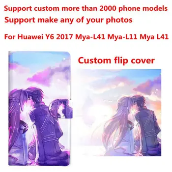 DIY Telefon sac personalizate personalizate Imagine foto din piele PU caz flip cover pentru Huawei Y6 2017 Mya-L41 Mya-L11 Mya L41