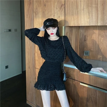 2020 Primăvară Moda coreeană Mini Rochie Femei, cu Maneci Lungi O-gât Talie Elastic Elegant Sexy Streetwear Creion Vestidos Rochii