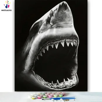 DIY coloranți imagini de numere cu culori rechin imagine de desen, pictură de numere încadrată Acasă