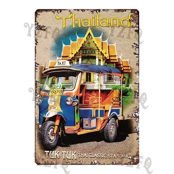 Vintage Thailanda Călătorie Poster Tuktuk Masina de Taxi Thai Elephant Semn Metalic de Perete Bar, Restaurant Ambarcațiunile Acasă Decor 30X20CM DU-4682A