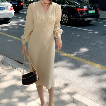 Retro Rochie din Tricot pentru Femei Toamna Elegante de Designer Rochie Midi Fmelae Casual Slim franceză coreeană Butonul de Toamna Rochii pentru Femei 2020