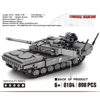 898pcs GE Militare Leopard 2A7+ Tanc Principal de Luptă Blocuri WW2 cu 4 Soldati cifre Armata Cărămizi Băiat Jucarii Pentru Copii