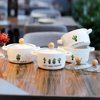 Desene animate Cactus Creative Castron Ceramic Dublu Ureche Anti-opărire Supa Stil coreean de Mare Capacitate Noodle Bowl