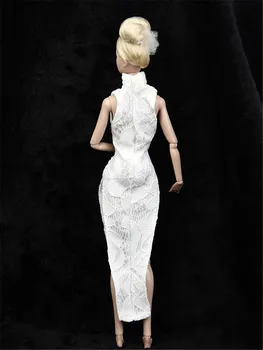 Alb Elegant Qipao Rochie Costum Set pentru Barbie 1/6 30cm BJD FR Haine Papusa Accesorii Casa Joc Pansament Jucarii Cadou