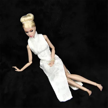 Alb Elegant Qipao Rochie Costum Set pentru Barbie 1/6 30cm BJD FR Haine Papusa Accesorii Casa Joc Pansament Jucarii Cadou