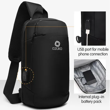 OZUKO Barbati geanta de umar Multifuncțional USB rezistent la apa Crossbody de Moda de sex Masculin Messenger piept Geanta Genti de Voiaj