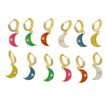 Colorat fata de femei bijuterii 2020 cadou de Crăciun Neon email star luna farmec legăna cercel de aur de culoare