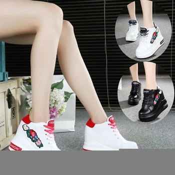 WGZNYN Doamnelor adidasi Pantofi plat Femeie Înălțime Creșterea Adidasi Femei de Primavara din Piele Doamnelor Platforma Pantofi de Înaltă W408