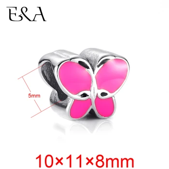 Email Margele Vopsite Roz Fluture din Oțel Inoxidabil Gaura 5mm pentru Femei Brățară Farmecul de a Face Europene Șirag de mărgele Bijuterii DIY Concluziile