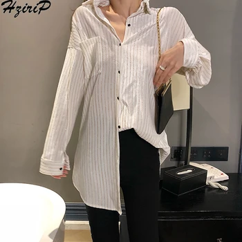 HziriP Bluze De Primavara-Vara Moda Coreeană Liber Slim Casual Stil Leneș Cu Dungi Tricou Femei 2019 Topuri Blusas Camisas Mujer