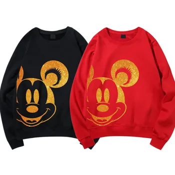 Disney Tricou Mickey Mouse Desene Animate De Imprimare De Aur Chimice Tesatura Dejucate O-Gât Pulover Unisex Femei Maneca Lunga Topuri 5 Culori