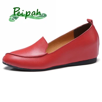 PEIPAH Primavara din Piele Femei Pantofi Pene Femeie Casual Superficial de Vacă din Piele Pantofi Slip Pe Femeie Plat Pantofi Platforma