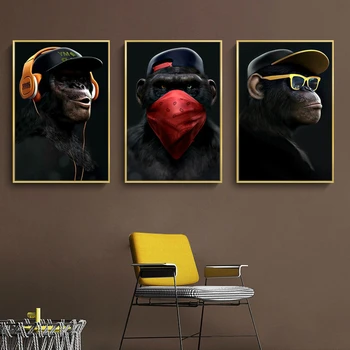 Cel Mai Bine Arta De Perete Gorila, Maimuta Cimpanzeii Cască Poster Cu Imagini De Animale Panza Pictura Decorarea Camerei De Imagine Pentru Acasă Decor De Perete