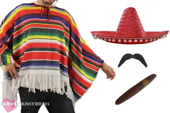 MEXICAN COSTUM PONCHO, SOMBRERO TASH TRABUC SĂLBATIC VEST BANDIT ROCHIE FANCY