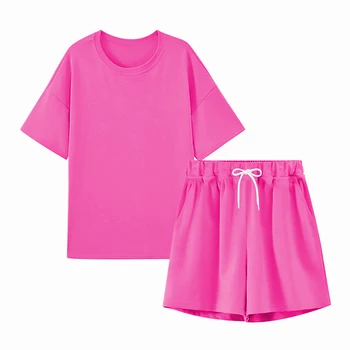 Vara Treninguri Femei Două Peices Set de Agrement Haine de Bumbac, Supradimensionat t-Shirt, pantaloni Scurți de Înaltă Talie Bomboane de Culoare de Îmbrăcăminte