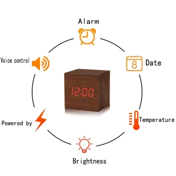 Ceas deșteptător CONDUS de Lemn Ceas de Masa Voice Control Digital Lemn Despertador USB/AAA Alimentat Electronice Ceasuri pentru Desktop