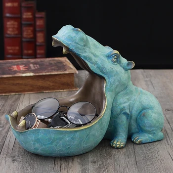 22cmresin hipopotam figurina keychaindesktop decor accesorii pentru casa prispa de control de la distanță de stocare animale decorare cadouri