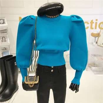 Temperament pulover Pulover pentru Femei de Toamna/Iarna 2020 Moda Rotund gat mâneci puff show subțire de sus